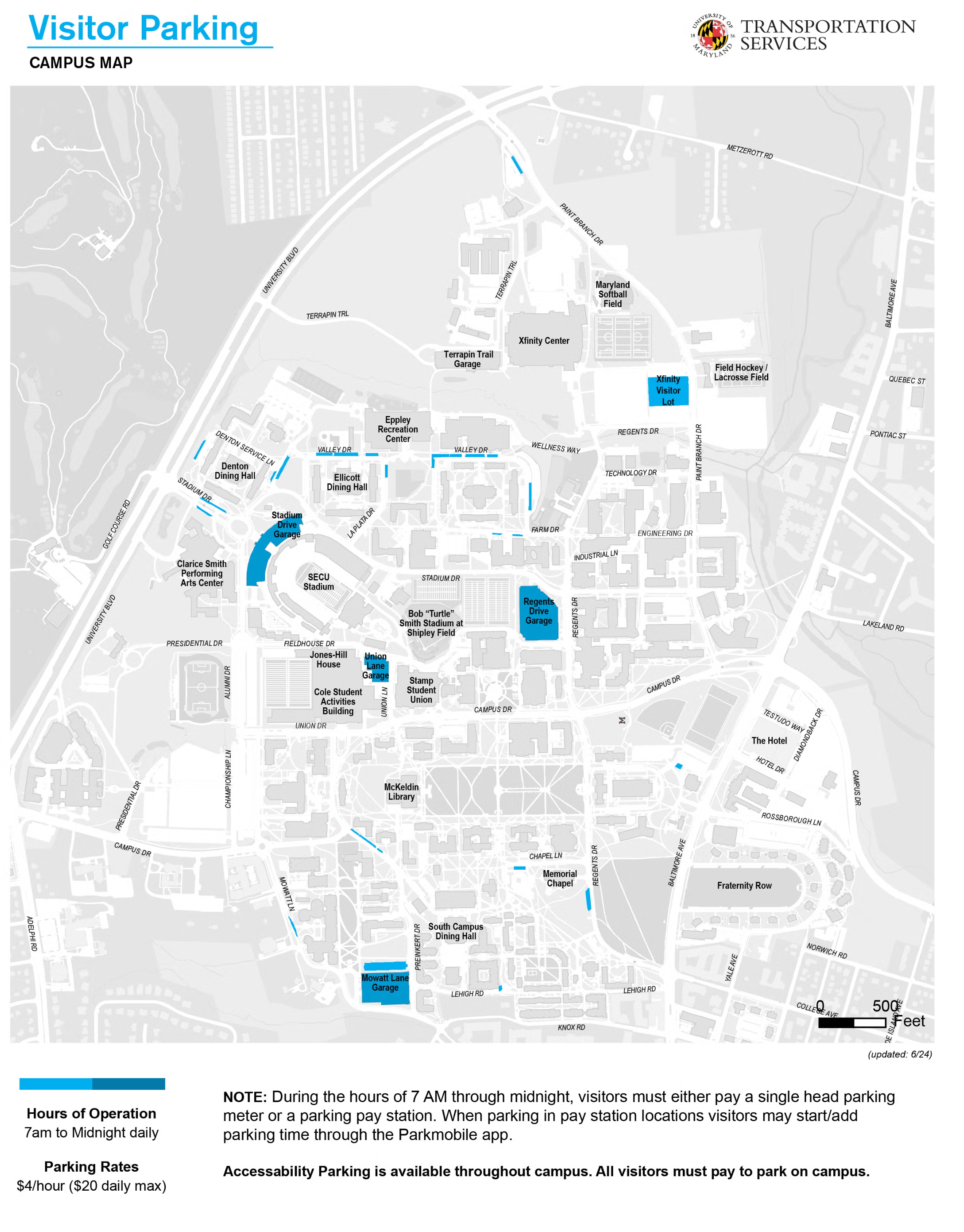 University of Marytland visitor parking map.